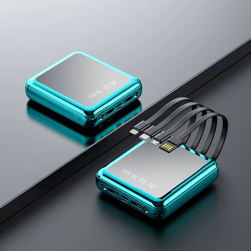 รับสกรีน powerbank แบตสำรอง ความจุ 10000 mah มีสายในตัว4ห้ว
