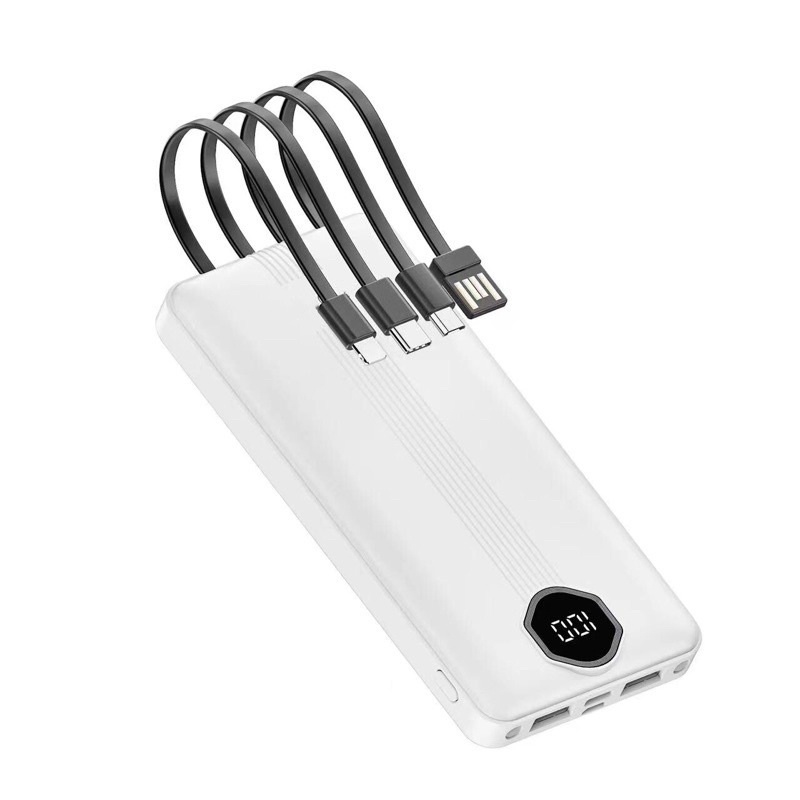 รับสกรีน powerbank แบตสำรอง ความจุ 10000 mah มีสายในตัว4ห้ว