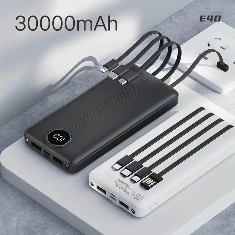 รับสกรีน powerbank แบตสำรอง ความจุ 10000 mah มีสายในตัว4ห้ว