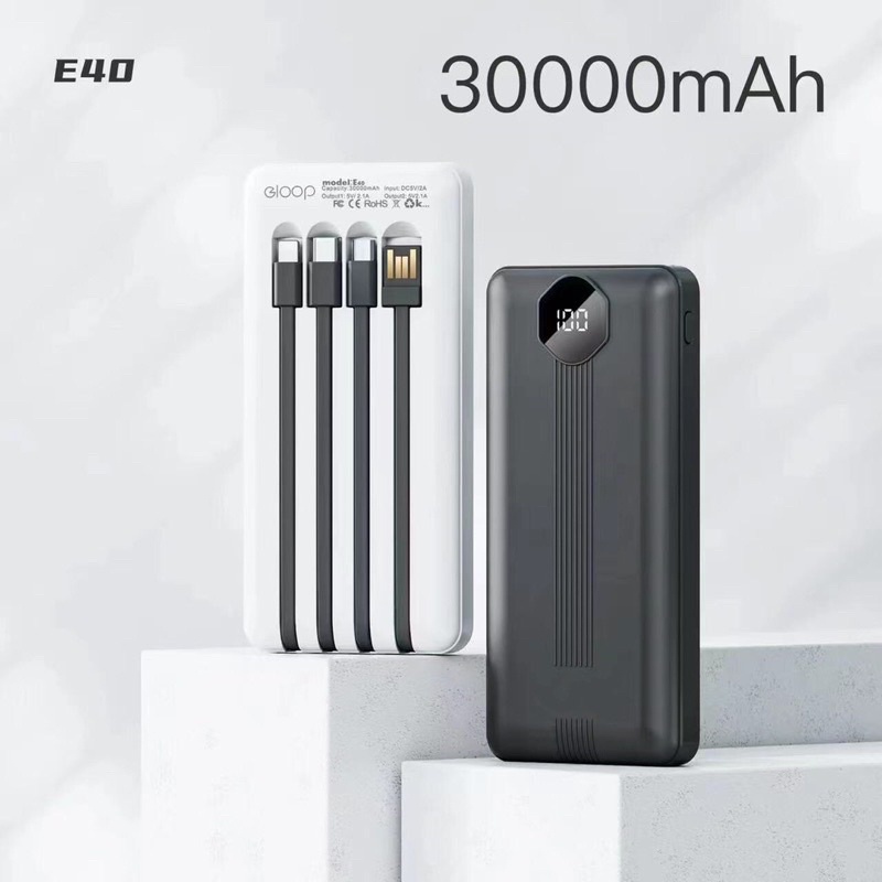 รับสกรีน powerbank แบตสำรอง ความจุ 10000 mah มีสายในตัว4ห้ว