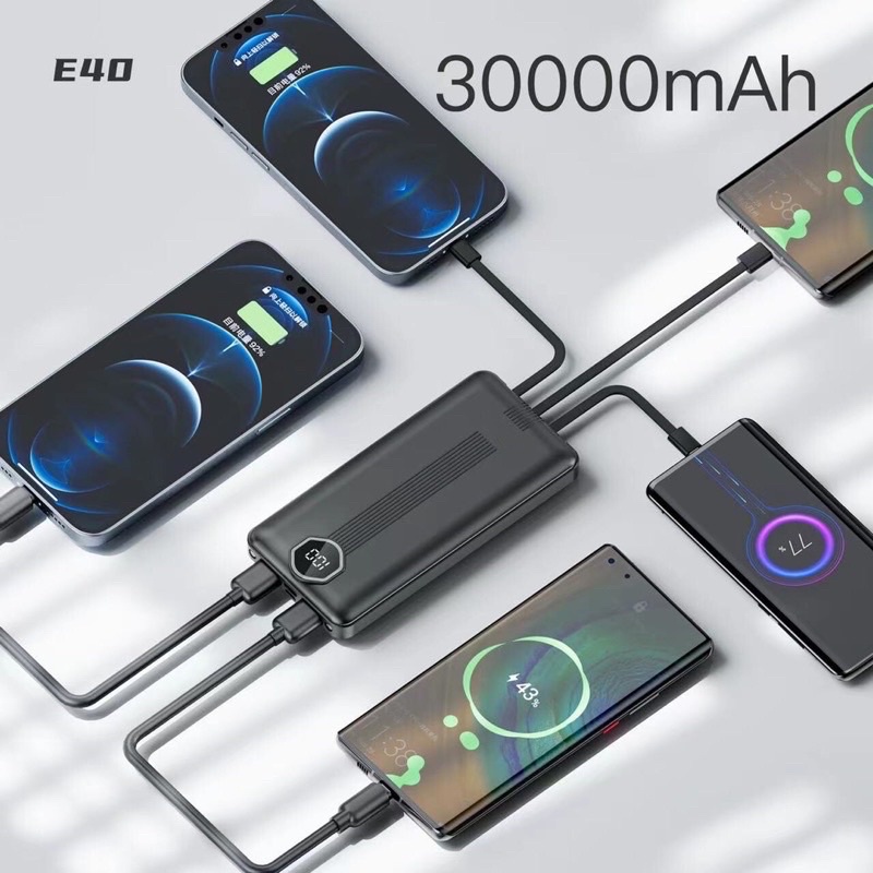 รับสกรีน powerbank แบตสำรอง ความจุ 10000 mah มีสายในตัว4ห้ว
