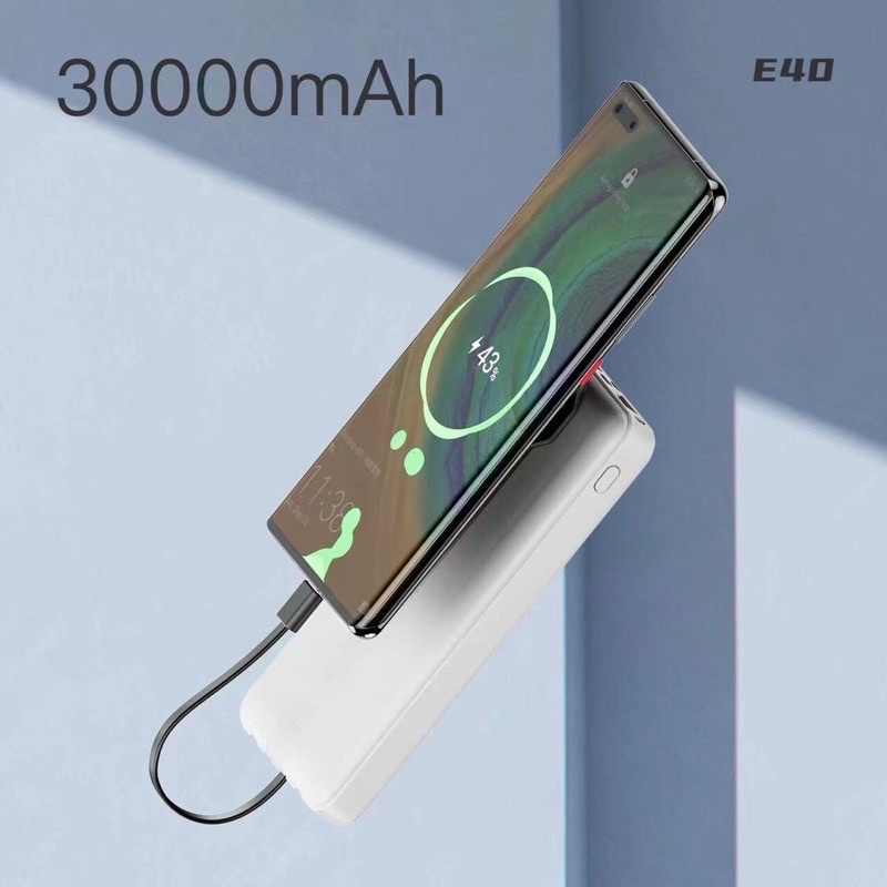 รับสกรีน powerbank แบตสำรอง ความจุ 10000 mah มีสายในตัว4ห้ว