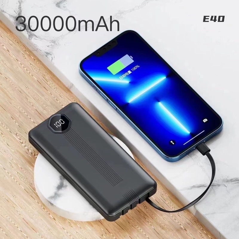 รับสกรีน powerbank แบตสำรอง ความจุ 10000 mah มีสายในตัว4ห้ว