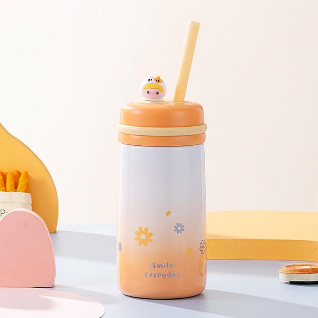 กระบอกน้ำ เก็บความร้อน-เย็น สแตนเลส 304 ขนาด350ml พร้อมหลอดซิลิโคน