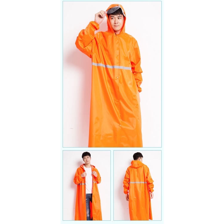ชุดกันฝน สีสันเสื้อกันฝนยาว มีแถบสะท้อนแสง รุ่น หมวกติดเสื้อแบบหนา เสื้อกันฝนแบบพกพา