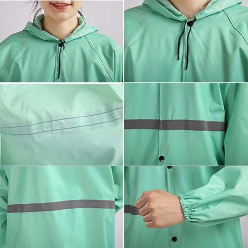 ชุดกันฝน สีสันเสื้อกันฝนยาว มีแถบสะท้อนแสง รุ่น หมวกติดเสื้อแบบหนา เสื้อกันฝนแบบพกพา