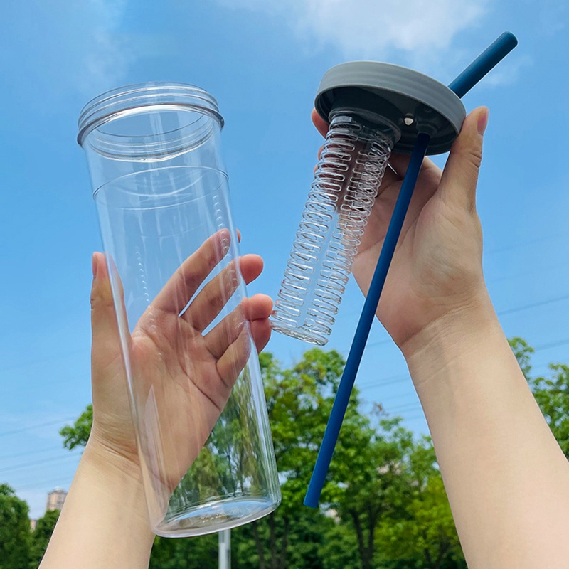 ขวดน้ําพลาสติก พร้อมหลอดดูด แบบพกพา ขนาด 700 ML.