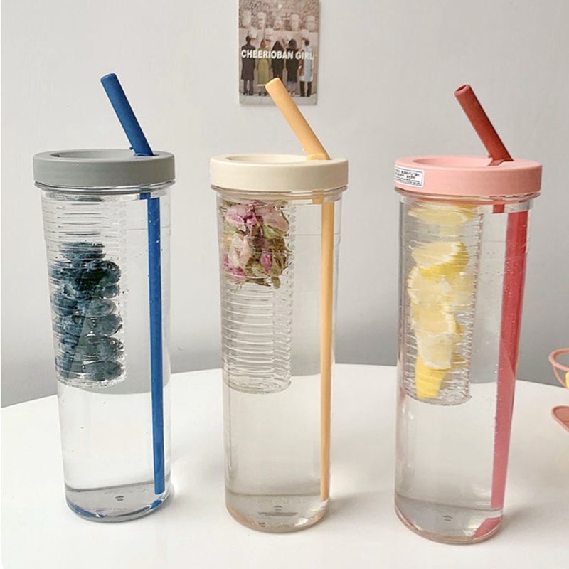 ขวดน้ําพลาสติก พร้อมหลอดดูด แบบพกพา ขนาด 700 ML.