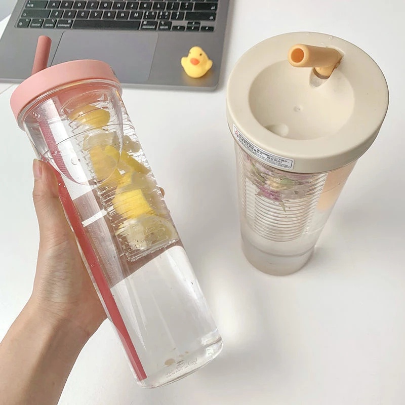 ขวดน้ําพลาสติก พร้อมหลอดดูด แบบพกพา ขนาด 700 ML.