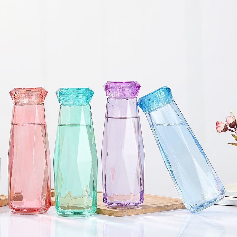 ขวดน้ำ ขวดน้ำคริสตัล กระบอกน้ำ แก้วน้ำ แก้วน้ำแบบใส ทรงคริสตัล ขนาด 420ml
