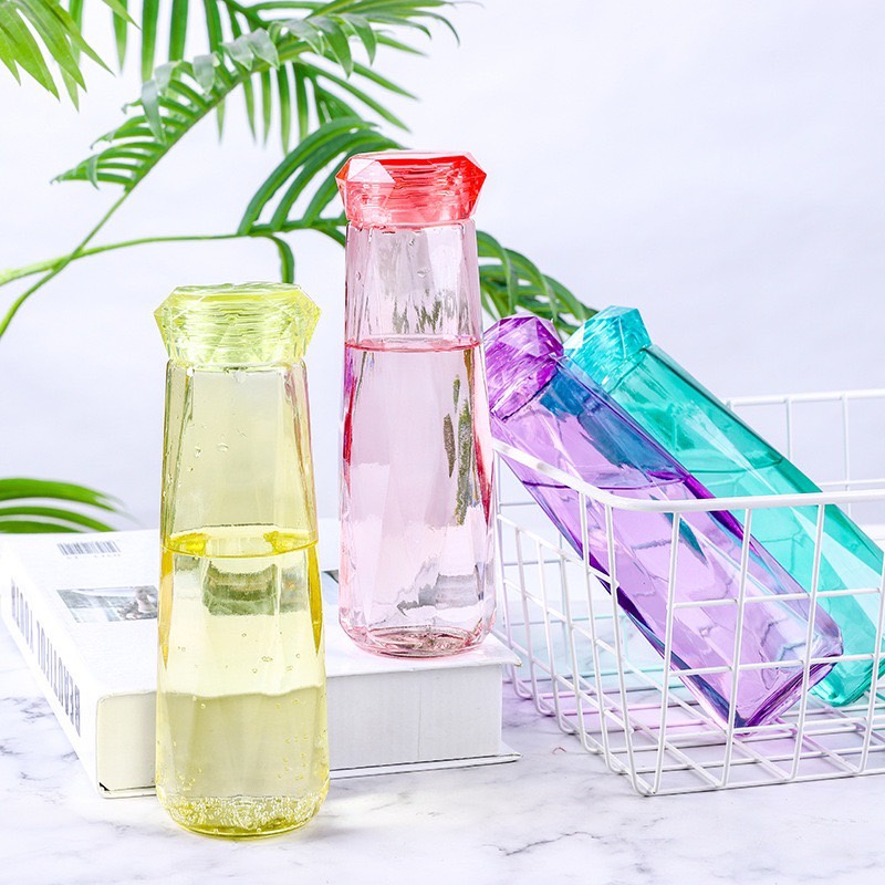 ขวดน้ำ ขวดน้ำคริสตัล กระบอกน้ำ แก้วน้ำ แก้วน้ำแบบใส ทรงคริสตัล ขนาด 420ml