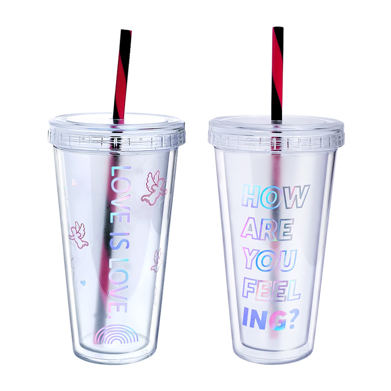 แก้วพลาสติก2ชั้น 16oz แก้วน้ำลายดอก แก้วดอกไม้ แก้วเก็บความเย็น กระบอกน้ำ แก้วน้ำ แก้วน้ำแบบใส ทรงคริสตัล