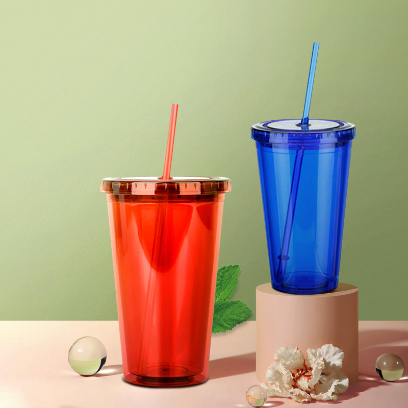 แก้วพลาสติกใส2ชั้น 16oz แก้วน้ำใส แก้วน้ำพลาสติกหนา แก้วเก็บความเย็น กระบอกน้ำ แก้วน้ำ แก้วน้ำแบบใส ทรงคริสตัล
