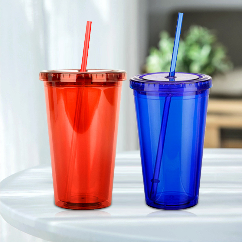 แก้วพลาสติกใส2ชั้น 16oz แก้วน้ำใส แก้วน้ำพลาสติกหนา แก้วเก็บความเย็น กระบอกน้ำ แก้วน้ำ แก้วน้ำแบบใส ทรงคริสตัล