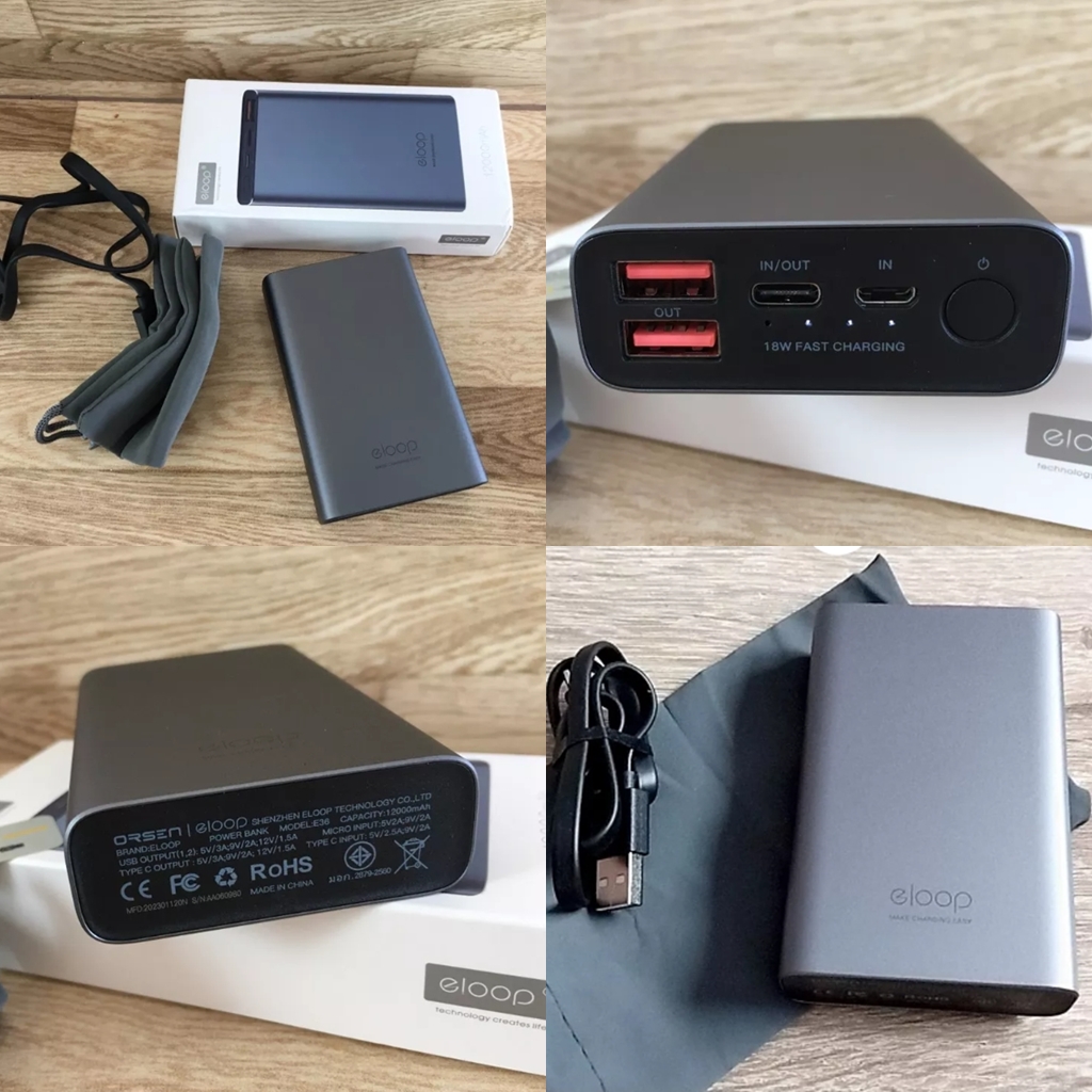 รับสกรีน powerbank แบตสำรองOrsen by Eloop E36 Fast charge 12000mAh Power Bank ชาร์จเร็ว Fast Quick Charge