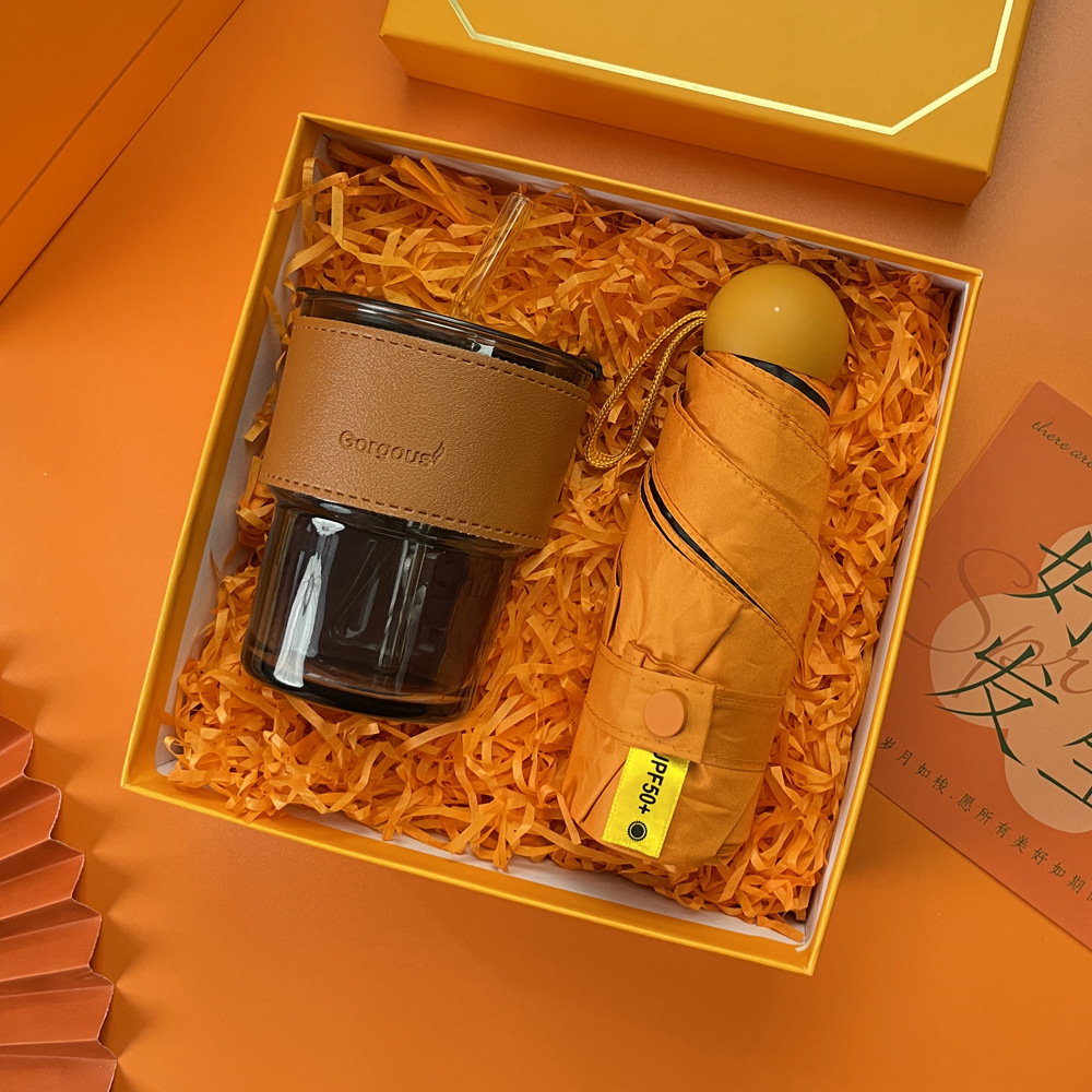 ชุดของขวัญ giftset สีส้ม ชุดเซ็ทรับไหว้ ชุดเช็ทผ้าเช็ดตัว+แก้วกาแฟ นมร้อน น้ำผลไม้ เครื่องหนัง