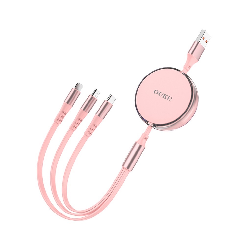 รับผลิตสายชาร์จ3in1 รับสกรีนโลโก้สายชาร์ต ยืดได้ หดได้ พกพาสะดวก สายชาร์จ3หัว 