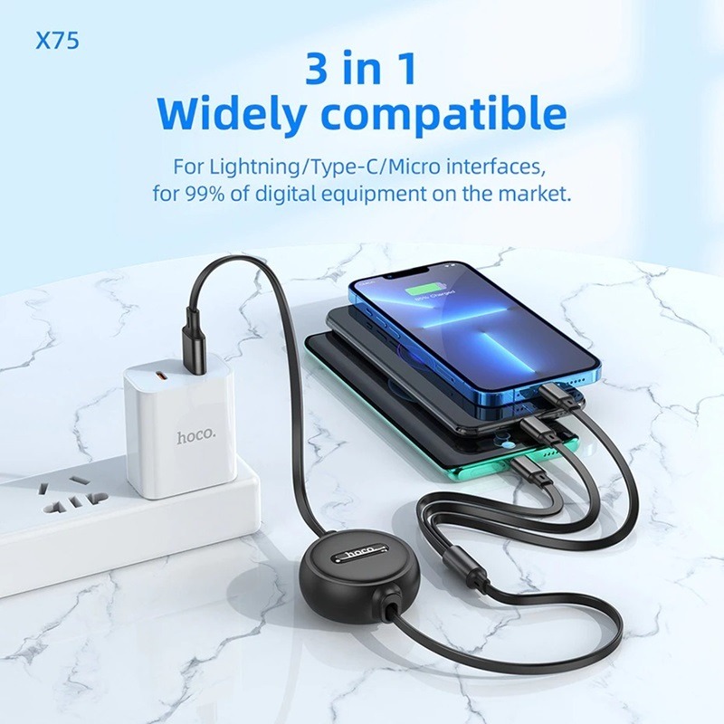 รับผลิตสายชาร์จ3in1 รับสกรีนโลโก้สายชาร์ต ยืดได้ หดได้ พกพาสะดวก สายชาร์จ3หัว 
