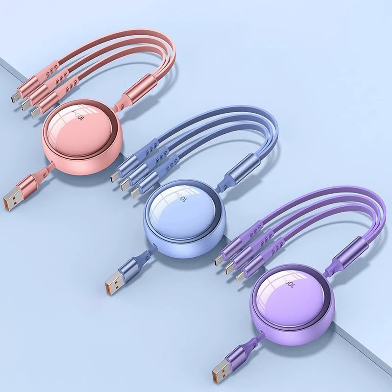 รับผลิตสายชาร์จ3in1 type c รับสกรีนโลโก้สายชาร์ต ยืดได้ หดได้ พกพาสะดวก สายชาร์จ3หัว 