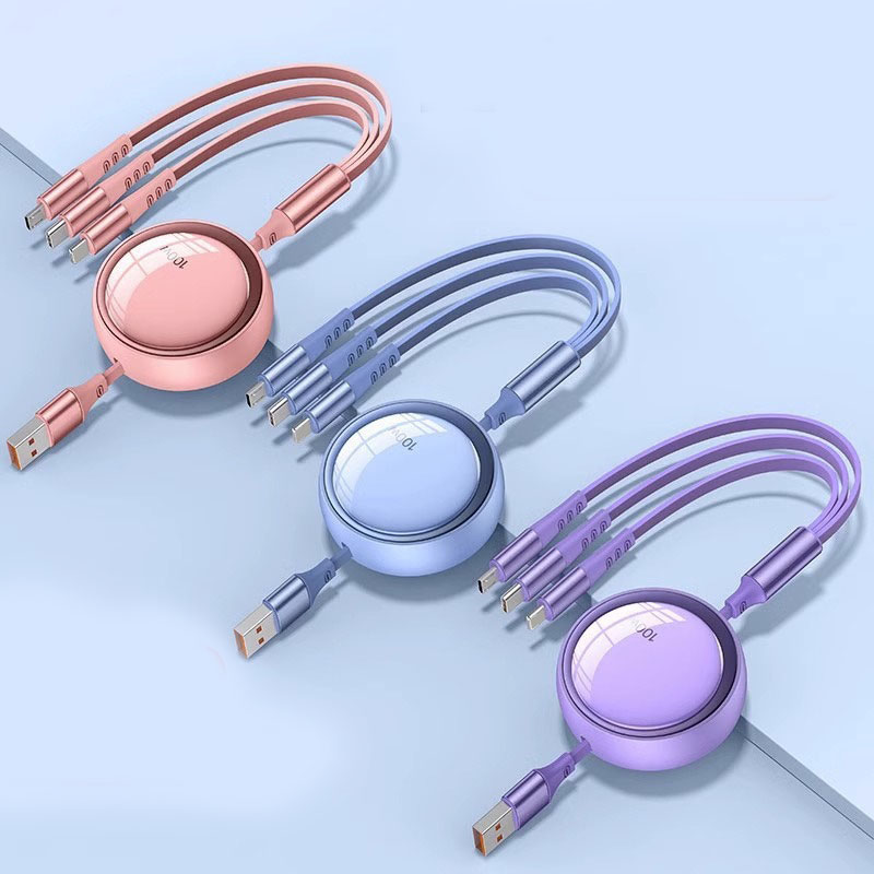 รับผลิตสายชาร์จ3in1 type c รับสกรีนโลโก้สายชาร์ต ยืดได้ หดได้ พกพาสะดวก สายชาร์จ3หัว 