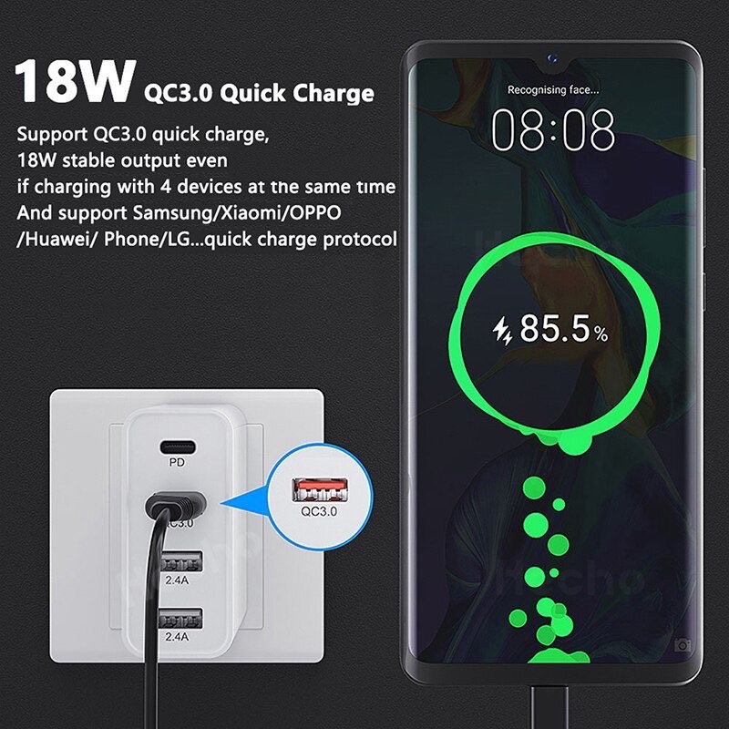 หัวชาร์จเร็ว USB / USB Type c 48W PD Quick Charge 3.0 4 port 