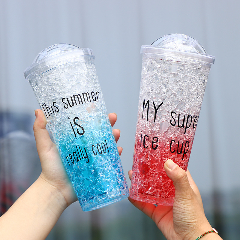 แก้วพลาสติก2ชั้น แก้วใส2ชั้น 16oz-20oz แก้วเก็บความเย็น กระบอกน้ำ แก้วน้ำ แก้วน้ำแบบใส ทรงคริสตัล ขนาด 20oz