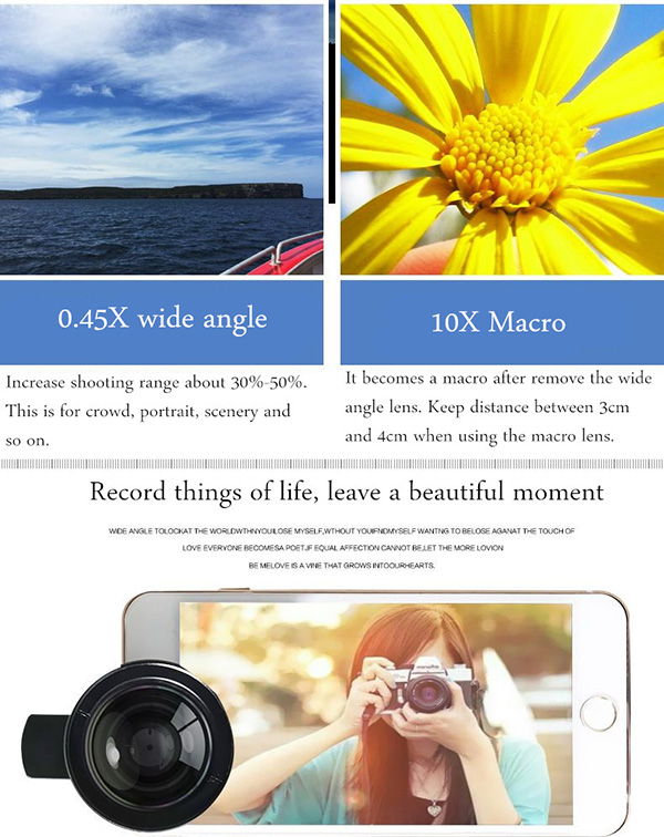 เลนส์เสริมมือถือ รุ่น HPLQ-027 คลิปเลนส์ 0.45X Wide-angle 10X Macro-lens