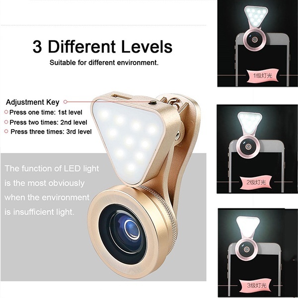 เลนส์เสริมมือถือ รุ่น HPLQ-035 พร้อมไฟแฟลช Flash Light 3 in 1 Camera Lens
