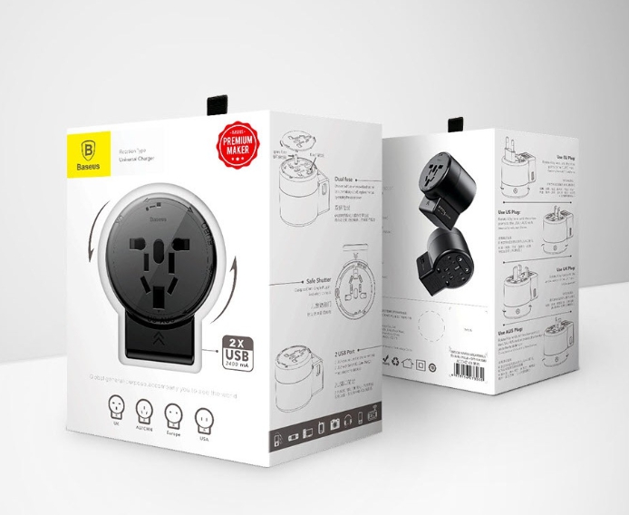 รับสกรีน Baseus ปลั๊กทั่วโลก ใช้ได้ทั่วโลกเพียงแค่หมุน หัวแปลงรอบโลก Universal Adapter Plug