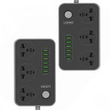 รับสกรีน ปลั๊กพ่วง LDNIO ปลั๊กไฟ 6 USB SC3604 ปลั๊กรางปลั๊ก 3 ช่อง+6 พอร์ต USB ปลั๊กสีดำ สหภาพยุโรป