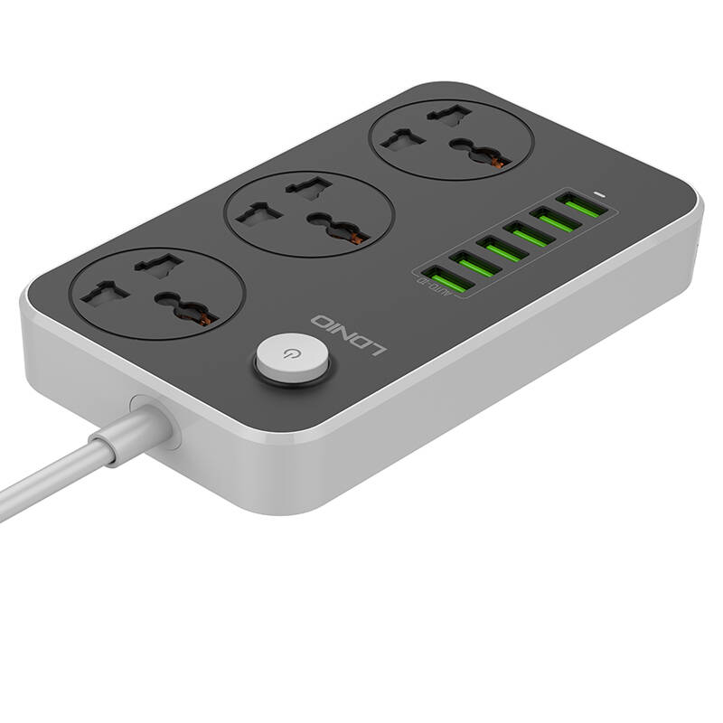 รับสกรีน ปลั๊กพ่วง LDNIO ปลั๊กไฟ 6 USB SC3604 ปลั๊กรางปลั๊ก 3 ช่อง+6 พอร์ต USB ปลั๊กสีดำ สหภาพยุโรป