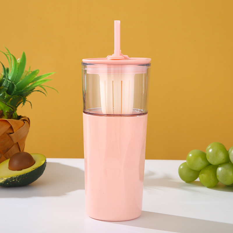 รับสกรีนโลโก้ กระบอกน้ำใส กระบอกกรองชา กระบอกกรองน้ำส้ม 650ml 22oz กระบอกน้ำ แก้วน้ำ แก้วน้ำแบบใส ทรงคริสตัล
