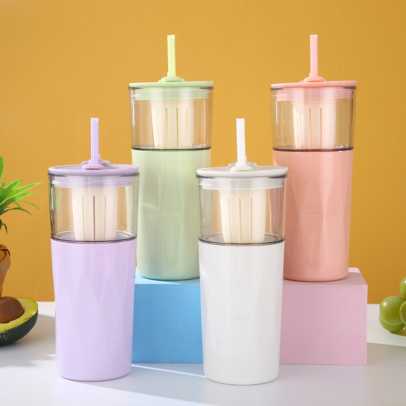 รับสกรีนโลโก้ กระบอกน้ำใส กระบอกกรองชา กระบอกกรองน้ำส้ม 650ml 22oz กระบอกน้ำ แก้วน้ำ แก้วน้ำแบบใส ทรงคริสตัล
