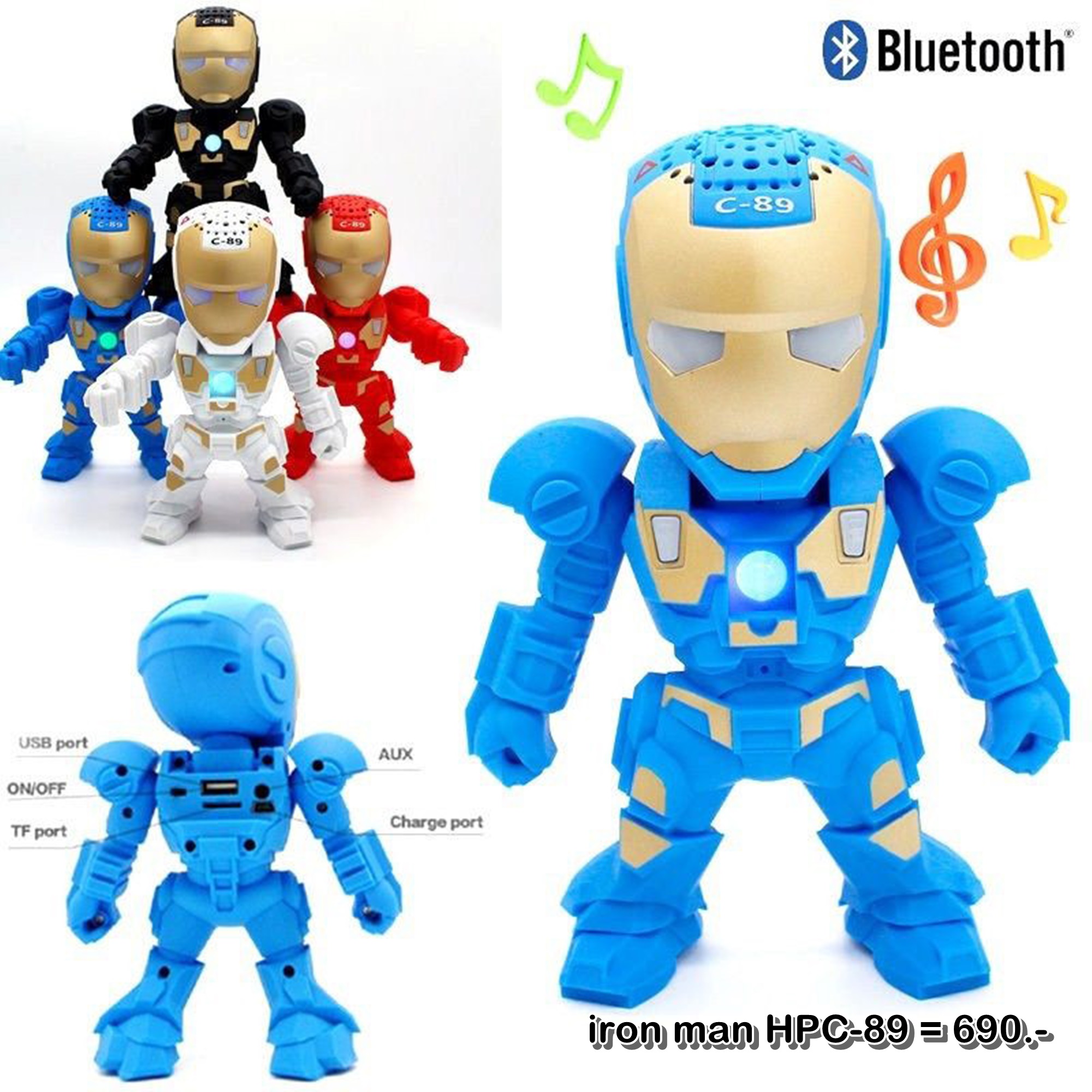 ลำโพงบลูทูธ Wireless Speaker Bluetooth ไร้สาย iron man Mini music Box HPC-89 สเตอริโอ ขนาดพกพา