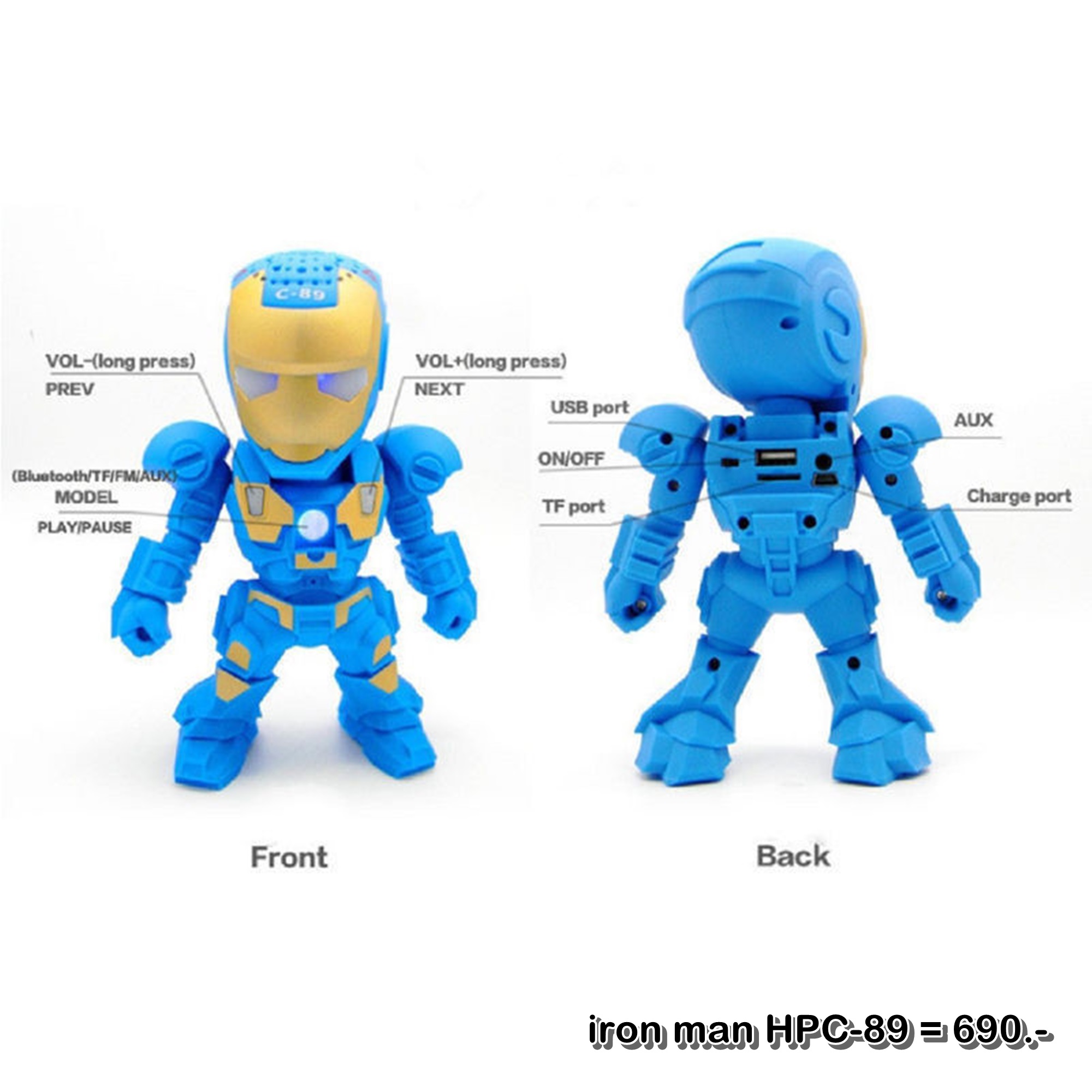 ลำโพงบลูทูธ Wireless Speaker Bluetooth ไร้สาย iron man Mini music Box HPC-89 สเตอริโอ ขนาดพกพา