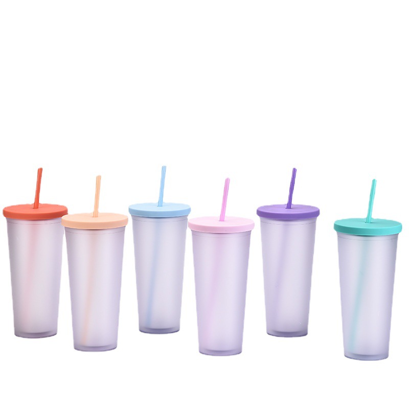 แก้วพลาสติก2ชั้น แก้วขุ่นชั้น 24oz แก้วเก็บความเย็น กระบอกน้ำ แก้วน้ำ แก้วน้ำแบบใส ทรงคริสตัล