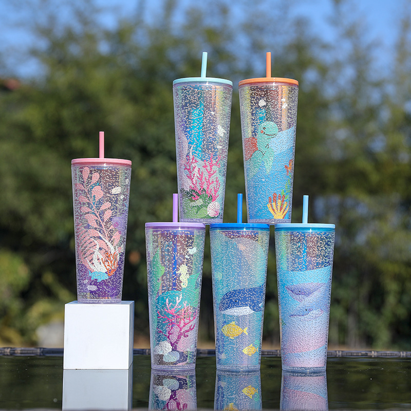 แก้วพลาสติกใส2ชั้น 22oz แก้วน้ำใส แก้วน้ำพลาสติกหนา แก้วเก็บความเย็น กระบอกน้ำ แก้วน้ำ แก้วน้ำแบบใส ทรงคริสตัล